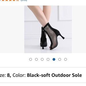 Heels Dance Booties, Elegant Black Mesh Lace-Up Women's Heels